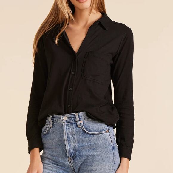 Bobi LA Button Front Collared Tee Long Sleeve Shirt Women size S Black - Picture 10 of 10